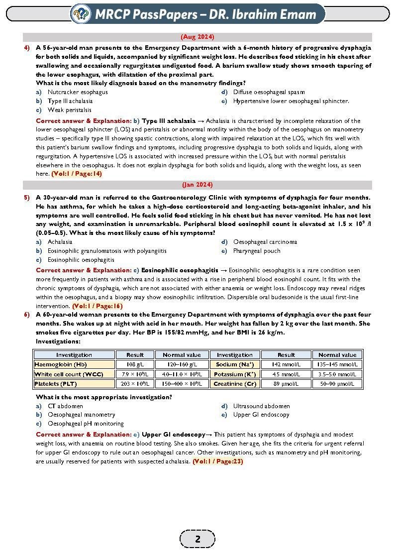 صفحة من كتاب أسئلة MRCP PassPapers للدكتور إبراهيم إمام